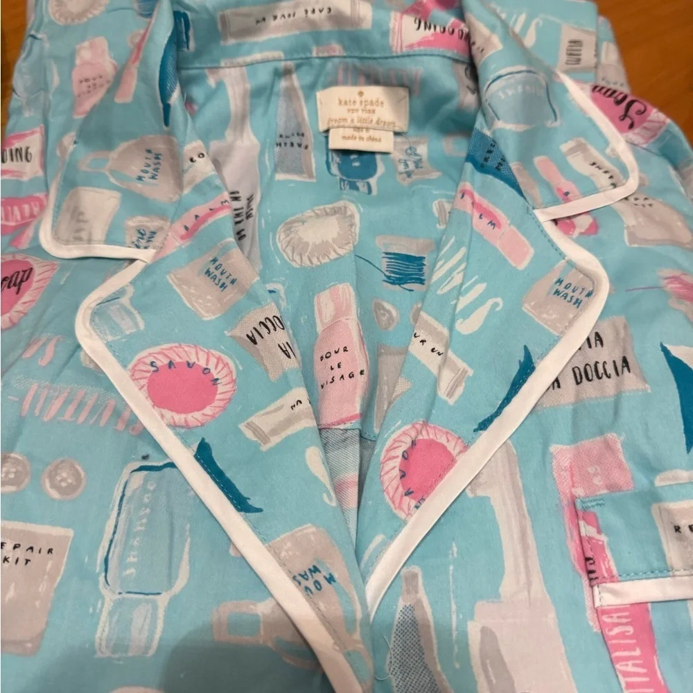 Kate Spade Aqua and Pink Print Pajama Top